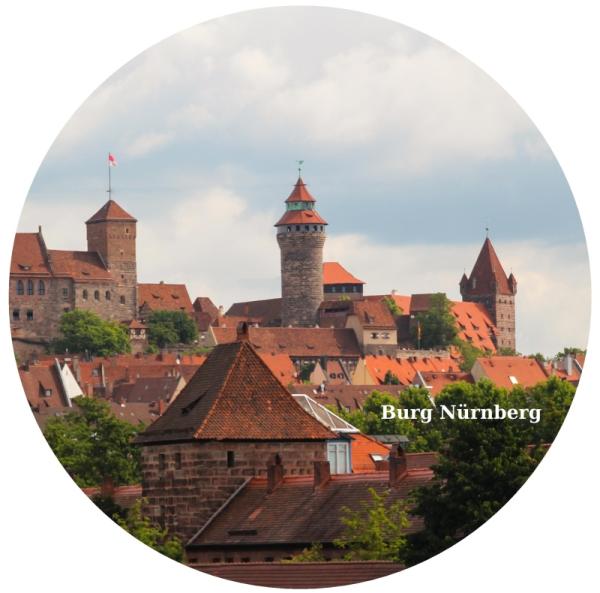 Strong, colorful, round glass magnets, motif Nuremberg Castle