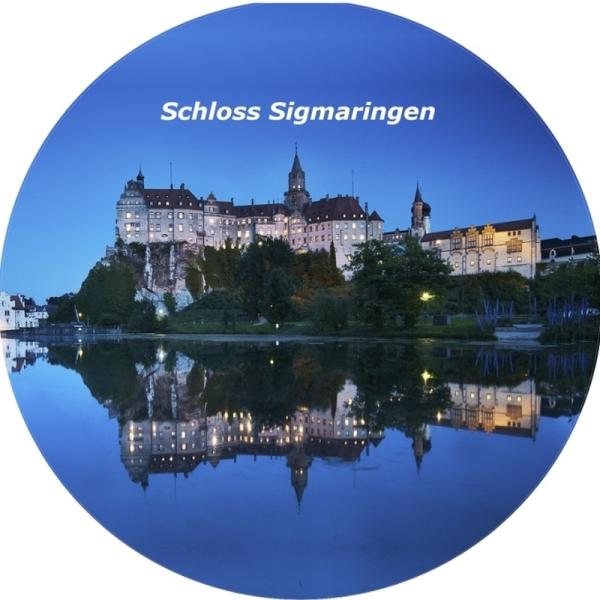 Strong, colorful, round glass magnets, motif Sigmaringen Castle